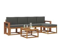 vidaXL Set di divani da esterno con cuscino 6 pcs Naturale e Antracite, Set da giardino, divano in acacia moderno, robusto angolare all'aperto, divano elegante per il patio