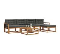 vidaXL Set di divani da esterno con cuscino 6 pcs Naturale e Antracite, Set di divani da esterno moderno, Lounge da patio, Sezionale resistente alle intemperie, Mobili da giardino, Design in legno di