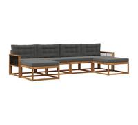 vidaXL Set di divani da esterno con cuscino 6 pcs Naturale e Antracite, Set di divani moderni in acacia, arredo da giardino resistente, comodo per giardino e relax a bordo piscina