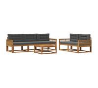 vidaXL Set di divani da esterno con cuscino 6 pcs Naturale e Antracite, Set di mobili da giardino moderno, collezione divani all'aperto, lounge in giardino, postazione in piscina