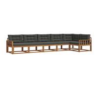 vidaXL Set di divani da esterno con cuscino 6 pcs Naturale e Antracite, Set Lounge in Acacia, Divano Esterno Moderno, Divano Modular, Sezione Giardino Resistente, Lounger per Relax