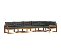 vidaXL Set di divani da esterno con cuscino 6 pcs Naturale e Antracite, Set Lounge in Acacia, Divano Esterno Moderno, Divano Modular, Sezione Giardino Resistente, Lounger per Relax