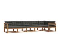 vidaXL Set di divani da esterno con cuscino 6 pcs Naturale e Antracite, Set Lounge in Acacia, Divano Esterno Moderno, Divano Modular, Sezione Giardino Resistente, Lounger per Relax