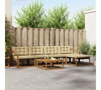 vidaXL Set di divani da esterno con cuscino 6 pcs Naturale e Beige, Divano Esterno in Legno di Acacia, Seduta Moderna per Giardino, Set Patio Resistente, Lounge Confortevole