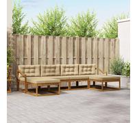 vidaXL Set di divani da esterno con cuscino 6 pcs Naturale e Beige, Divano da giardino moderno, set elegante per esterni, mobili in acacia, relax in giardino, vicino alla piscina