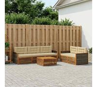 vidaXL Set di divani da esterno con cuscino 6 pcs Naturale e Beige, Divano Sezionale da Giardino, Mobili Outdoor, Set per Terrazza e Salotto all'Aperto