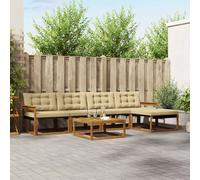 vidaXL Set di divani da esterno con cuscino 6 pcs Naturale e Beige, Divano Esterno in Legno di Acacia, Seduta Moderna per Giardino, Set Patio Resistente, Lounge Confortevole