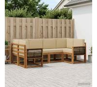 vidaXL Set di divani da esterno con cuscino 6 pcs Naturale e Beige, Divano moderno in legno di acacia, set sezionale da giardino, arredo esterno, resistente agli agenti atmosferici