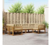vidaXL Set di divani da esterno con cuscino 6 pcs Naturale e Beige, Set di divani in legno massello di acacia, mobili da giardino moderni, seduta a bordo piscina, lounge in giardino, patio