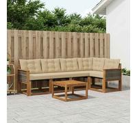 vidaXL Set di divani da esterno con cuscino 6 pcs Naturale e Beige, Set Divano Esterno in Acacia, Lounge Moderna, Mobili Resistenti per Giardino, Relax e Stile in Patios
