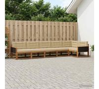 vidaXL Set di divani da esterno con cuscino 6 pcs Naturale e Beige, Set Lounge in Acacia, Divano Esterno Moderno, Divano Modular, Sezione Giardino Resistente, Lounger per Relax