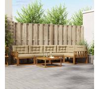vidaXL Set di divani da esterno con cuscino 6 pcs Naturale e Beige, Set di mobili da esterno in legno di acacia, divano moderno, posti a bordo piscina, lounge elegante per il patio