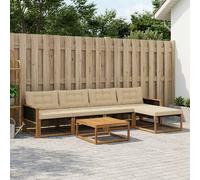 vidaXL Set di divani da esterno con cuscino 6 pcs Naturale e Beige, Divano moderno in legno di acacia, set patio con posti modulari, arredamento comodo per il giardino