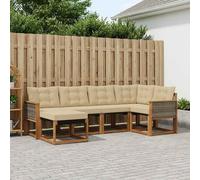 vidaXL Set di divani da esterno con cuscino 6 pcs Naturale e Beige, Set di divani da giardino moderni, comodi per esterni, divano resistente, collezione di mobili impermeabili