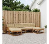 vidaXL Set di divani da esterno con cuscino 6 pcs Naturale e Beige, Divano da giardino moderno, set elegante per esterni, mobili in acacia, relax in giardino, vicino alla piscina