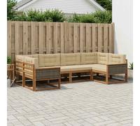 vidaXL Set di divani da esterno con cuscino 6 pcs Naturale e Beige, Set di divani in legno di acacia, lounge moderna per il giardino, mobili resistenti, opzioni eleganti per il patio