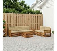 vidaXL Set di divani da esterno con cuscino 6 pcs Naturale e Beige, Divano Sezionale da Giardino, Mobili Outdoor, Set per Terrazza e Salotto all'Aperto
