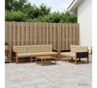 vidaXL Set di divani da esterno con cuscino 6 pcs Naturale e Beige, Set di mobili da giardino moderno, collezione divani all'aperto, lounge in giardino, postazione in piscina