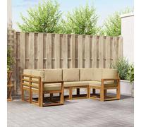 vidaXL Set di divani da esterno con cuscino 6 pcs Naturale e Beige, Divano modulare in legno di acacia, set di mobili da esterno moderni, soluzione per soggiorno da giardino, decorazioni per il giard