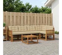 vidaXL Set di divani da esterno con cuscino 6 pcs Naturale e Beige, Set Divano Esterno in Acacia, Lounge Moderna, Mobili Resistenti per Giardino, Relax e Stile in Patios