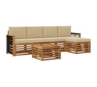 vidaXL Set di divani da esterno con cuscino 6 pcs Naturale e Beige, Arredamento da giardino, divano moderno all'aperto, set angolare, lounge patio, comfort per terrazza