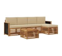 vidaXL Set di divani da esterno con cuscino 6 pcs Naturale e Beige, Arredamento da giardino, divano moderno all'aperto, set angolare, lounge patio, comfort per terrazza