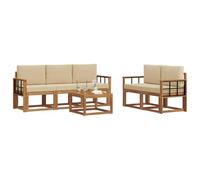 vidaXL Set di divani da esterno con cuscino 6 pcs Naturale e Beige, Divano da esterno, mobili modulari, set per patio, sedute da giardino robuste per il comfort sulla terrazza