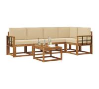 vidaXL Set di divani da esterno con cuscino 6 pcs Naturale e Beige, Divano da giardino, mobili sezionali moderni da esterno, seduta durevole per terrazza, set lounge confortevole per rilassarsi
