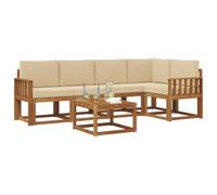 vidaXL Set di divani da esterno con cuscino 6 pcs Naturale e Beige, Divano da giardino, mobili sezionali moderni da esterno, seduta durevole per terrazza, set lounge confortevole per rilassarsi