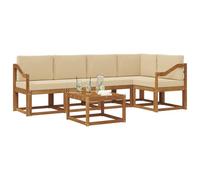vidaXL Set di divani da esterno con cuscino 6 pcs Naturale e Beige, Divano da giardino, mobili sezionali moderni da esterno, seduta durevole per terrazza, set lounge confortevole per rilassarsi