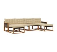 vidaXL Set di divani da esterno con cuscino 6 pcs Naturale e Beige, Divano Sezionale da Giardino, Lounge Moderna, Seduta Resistente per Ambienti Esterni e Comfort in Terrazza