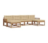 vidaXL Set di divani da esterno con cuscino 6 pcs Naturale e Beige, Divano da giardino moderno, set elegante per esterni, mobili in acacia, relax in giardino, vicino alla piscina