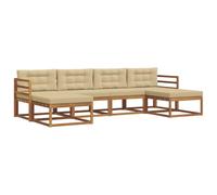 vidaXL Set di divani da esterno con cuscino 6 pcs Naturale e Beige, Divano da giardino moderno, set elegante per esterni, mobili in acacia, relax in giardino, vicino alla piscina