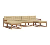 vidaXL Set di divani da esterno con cuscino 6 pcs Naturale e Beige, Divano da giardino moderno, set elegante per esterni, mobili in acacia, relax in giardino, vicino alla piscina