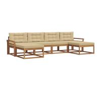 vidaXL Set di divani da esterno con cuscino 6 pcs Naturale e Beige, Divano da giardino moderno, set elegante per esterni, mobili in acacia, relax in giardino, vicino alla piscina