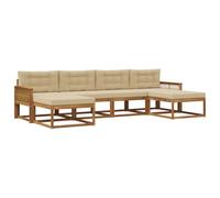 vidaXL Set di divani da esterno con cuscino 6 pcs Naturale e Beige, Divano da giardino moderno, set elegante per esterni, mobili in acacia, relax in giardino, vicino alla piscina