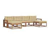 vidaXL Set di divani da esterno con cuscino 6 pcs Naturale e Beige, Divano da giardino moderno, set elegante per esterni, mobili in acacia, relax in giardino, vicino alla piscina