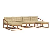 vidaXL Set di divani da esterno con cuscino 6 pcs Naturale e Beige, Divano da giardino moderno, set elegante per esterni, mobili in acacia, relax in giardino, vicino alla piscina