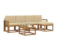 vidaXL Set di divani da esterno con cuscino 6 pcs Naturale e Beige, Set da giardino, divano in acacia moderno, robusto angolare all'aperto, divano elegante per il patio