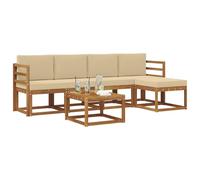 vidaXL Set di divani da esterno con cuscino 6 pcs Naturale e Beige, Set da giardino, divano in acacia moderno, robusto angolare all'aperto, divano elegante per il patio
