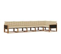 vidaXL Set di divani da esterno con cuscino 6 pcs Naturale e Beige, Divano da giardino, set moderno, resistente agli agenti atmosferici, lounge comoda, arredo patio in legno acacia