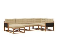 vidaXL Set di divani da esterno con cuscino 6 pcs Naturale e Beige, Divano da patio, sezionale moderno, arredamento resistente per giardino, perfetto per lounge all'aperto