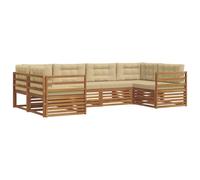 vidaXL Set di divani da esterno con cuscino 6 pcs Naturale e Beige, Divano Giardino Moderno, Set Sezionale Resistente, Seduta Lounge Esterna, Mobili Comodi per Spazi Esterni