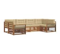 vidaXL Set di divani da esterno con cuscino 6 pcs Naturale e Beige, Divano Giardino Moderno, Set Sezionale Resistente, Seduta Lounge Esterna, Mobili Comodi per Spazi Esterni
