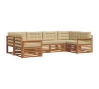 vidaXL Set di divani da esterno con cuscino 6 pcs Naturale e Beige, Divano Giardino Moderno, Set Sezionale Resistente, Seduta Lounge Esterna, Mobili Comodi per Spazi Esterni