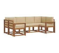 vidaXL Set di divani da esterno con cuscino 6 pcs Naturale e Beige, Divano modulare in legno di acacia, set di mobili da esterno moderni, soluzione per soggiorno da giardino, decorazioni per il giard