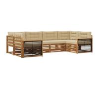 vidaXL Set di divani da esterno con cuscino 6 pcs Naturale e Beige, Mobili da giardino, divano moderno, set sezionale per patio e relax in terrazza