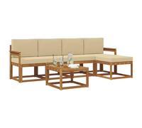 vidaXL Set di divani da esterno con cuscino 6 pcs Naturale e Beige, Set da giardino, divano in acacia moderno, robusto angolare all'aperto, divano elegante per il patio