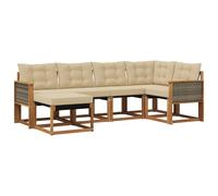 vidaXL Set di divani da esterno con cuscino 6 pcs Naturale e Beige, Set di divani da giardino moderni, comodi per esterni, divano resistente, collezione di mobili impermeabili
