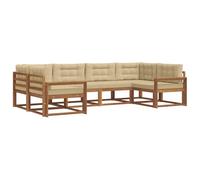 vidaXL Set di divani da esterno con cuscino 6 pcs Naturale e Beige, Set di divani in legno massello di acacia, mobili da giardino moderni, seduta a bordo piscina, lounge in giardino, patio
